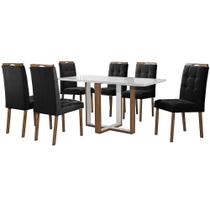 Conjunto Mesa de Jantar com 6 Cadeiras Atlas Art Assentos 160x80cm Cor Mel Off White com Assento Preto