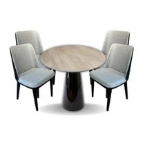 Conjunto Mesa de Jantar Cone 100 cm Tampo Cimento Texturizado Base Preta com 4 Cadeiras Londres Conjunto Mesa de Jantar Cone 100 cm Tampo Cimento Texturizado Base Preta com 4 Cadeiras Londres
