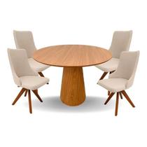 Conjunto Mesa de Jantar Cone 110 cm Freijó Com 4 Cadeiras Roma Giratória