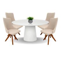 Conjunto Mesa de Jantar Cone 110 cm Laca Branca + Vidro Com 4 Cadeiras Roma Giratória Conjunto Mesa de Jantar Cone 110 cm Laca Branca + Vidro Com 4 Cadeiras Roma Giratória