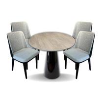 Conjunto Mesa de Jantar Cone 90 cm Tampo Cimento Texturizado Base Preta com 4 Cadeiras Londres