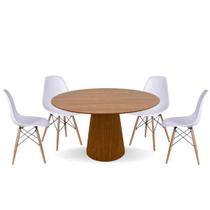 Conjunto Mesa de Jantar Cone Oval 120x80 cm Freijó + 4 Cadeiras Eames Dkr Wood Branca