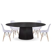 Conjunto Mesa de Jantar Cone Oval 160x90 cm Ébano + 4 Cadeiras Eames Dkr Wood Branca