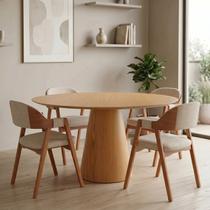 Conjunto Mesa de Jantar Cone Redonda 120cm com 4 Cadeiras Estofadas Gaia Yescasa
