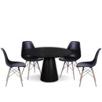 Conjunto Mesa de Jantar Cone Redonda 90 cm Ébano + 4 Cadeiras Eames Dkr Wood Preta Conjunto Mesa de Jantar Cone Redonda 90 cm Ébano + 4 Cadeiras Eames Dkr Wood Preta