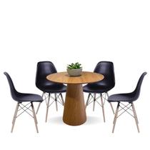 Conjunto Mesa de Jantar Cone Redonda 90 cm Freijó + 4 Cadeiras Eames Dkr Wood Preta Conjunto Mesa de Jantar Cone Redonda 90 cm Freijó + 4 Cadeiras Eames Dkr Wood Preta
