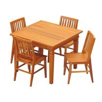 Conjunto Mesa de Jantar Cozinha 1x1M 4 Cadeiras Madri Madeira Maciça Natural
