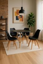 Conjunto Mesa De Jantar Cozinha Eiffel 90cm MDF Com 04 Cadeiras Leda Elegance Cor Preto