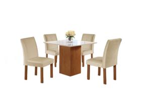 Conjunto Mesa de Jantar Dakota 90x90 Tampo de Vidro com 4 Cadeiras Napoles Cel Móveis - TEC 169