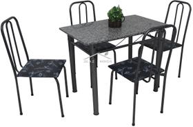 Conjunto Mesa de Jantar de cozinha 1.00m em aço com 4 cadeiras POP tampo de granito verdadeiro 15mm cor da mesa chumbo assento Floral preto Campeã de - Ql. AÇo