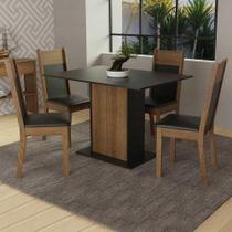 Conjunto Mesa de Jantar de Jantar 4 Lugares Tampo de Madeira Sheila Madesa - Rustic/Preto