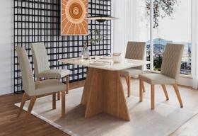 Conjunto Mesa de Jantar Deli Tampo Vidro com 4 Cadeiras Maeve Canela/Off White/Creme Espresso Móveis