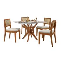 Conjunto Mesa de Jantar Donna 120x90 Tampo Vidro Off White 4 Cadeiras RainhaTela Sextavada Estofado Linho Conjunto Mesa de Jantar Donna 120x90 Tampo Vidro Off White 4 Cadeiras RainhaTela Sextavada Estofado Linho