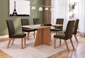 Conjunto Mesa de Jantar Dubai Tampo Vidro com 6 Cadeiras Madeira Maeve Canela/Off White/Chocolate Espresso Móveis