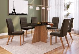 Conjunto Mesa de Jantar Dubai Tampo Vidro com 6 Cadeiras Madeira Maeve Canela/Preto/Chocolate Espresso Móveis