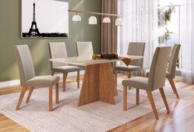 Conjunto Mesa de Jantar Dubai Tampo Vidro com 6 Cadeiras Maeve Canela/Off White/Creme Espresso Móveis