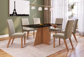 Conjunto Mesa de Jantar Dubai Tampo Vidro com 6 Cadeiras Maeve Canela/Preto/Creme Espresso Móveis