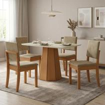 Conjunto Mesa de Jantar e 4 Cadeiras Estofadas com Tampo MDF e Vidro Jade 120x80cm Off White/Marrom Conjunto Mesa de Jantar e 4 Cadeiras Estofadas com Tampo MDF e Vidro Jade 120x80cm Off White/Marrom