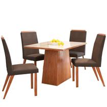 Conjunto Mesa de Jantar e 4 Cadeiras Estofadas Zamarchi, Canela e Off White Conjunto Mesa de Jantar e 4 Cadeiras Estofadas Zamarchi, Canela e Off White