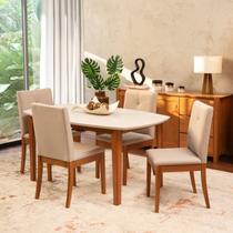 Conjunto Mesa de Jantar e 4 Cadeiras Tiê Maxx CabeCasa MadeiraOriginals Bege/Amêndoa/Off White Conjunto Mesa de Jantar e 4 Cadeiras Tiê Maxx CabeCasa MadeiraOriginals Bege/Amêndoa/Off White