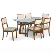 Conjunto Mesa de Jantar e 6 Cadeiras Herval Ametista, Off White e Amêndoa
