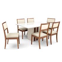 Conjunto Mesa de Jantar e 6 Cadeiras Herval Coral, Off White e Amêndoa