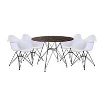 Conjunto Mesa de Jantar Eames Eiffel Redonda 90cm Amêndoa com 4 Poltronas Pretas Ferro Preto