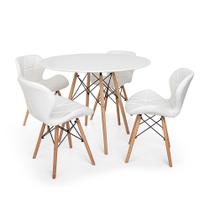 Conjunto Mesa de Jantar Eiffel 80cm Branca 4 Cadeiras Eiffel Estofada Slim B