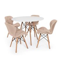 Conjunto Mesa de Jantar Eiffel 80cm Branca 4 Cadeiras Eiffel Estofada Slim N