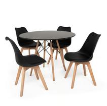 Conjunto Mesa De Jantar Eiffel 80cm Preta Com 4 Cadeiras Eames Wood Leda Preta