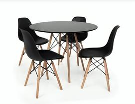 Conjunto Mesa de Jantar Eiffel 80cm Preto + 4 Cadeiras Charles Eames Preto.