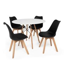 Conjunto Mesa De Jantar Eiffel 90cm Branca Com 4 Cadeiras Eames Wood Leda Preta