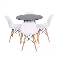 Conjunto Mesa De Jantar Eiffel 90cm Preta Com 4 Cadeiras Charles Eames Eiffel Wood Branca Conjunto Mesa De Jantar Eiffel 90cm Preta Com 4 Cadeiras Charles Eames Eiffel Wood Branca