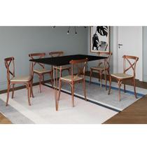 Conjunto Mesa de Jantar Elen com 6 Cadeiras Katrina Base Cobre e Tampo Preto 150cm Conjunto Mesa de Jantar Elen com 6 Cadeiras Katrina Base Cobre e Tampo Preto 150cm