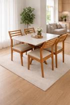 Conjunto Mesa de Jantar Elisa 116x80 Tampo Vidro 4 Cadeiras Sofia Madeira Maciça Cinamomo