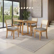 Conjunto Mesa de Jantar Elma e 4 Cadeiras com Telinha Lola em Madeira Maciça e Linho Cinza Conjunto Mesa de Jantar Elma e 4 Cadeiras com Telinha Lola em Madeira Maciça e Linho Cinza