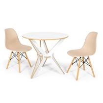 Conjunto Mesa de Jantar Encaixe Itália 100cm com 2 Cadeiras Eames Eiffel - Nude