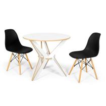 Conjunto Mesa de Jantar Encaixe Itália 100cm com 2 Cadeiras Eames Eiffel - Preto