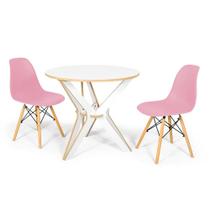 Conjunto Mesa de Jantar Encaixe Itália 100cm com 2 Cadeiras Eames Eiffel - Rosa