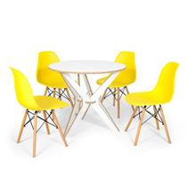 Conjunto Mesa de Jantar Encaixe Itália 100cm com 4 Cadeiras Eames Eiffel - Amarelo