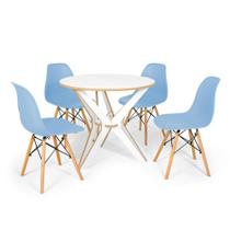 Conjunto Mesa de Jantar Encaixe Itália 100cm com 4 Cadeiras Eames Eiffel - Azul Claro