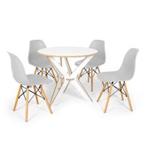 Conjunto Mesa de Jantar Encaixe Itália 100cm com 4 Cadeiras Eames Eiffel - Cinza