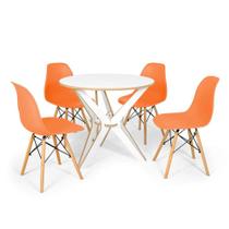 Conjunto Mesa de Jantar Encaixe Itália 100cm com 4 Cadeiras Eames Eiffel - Laranja