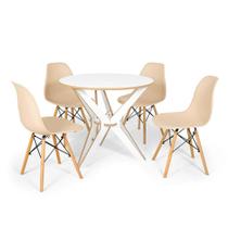 Conjunto Mesa de Jantar Encaixe Itália 100cm com 4 Cadeiras Eames Eiffel - Nude