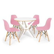 Conjunto Mesa de Jantar Encaixe Itália 100cm com 4 Cadeiras Eames Eiffel - Rosa