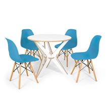 Conjunto Mesa de Jantar Encaixe Itália 100cm com 4 Cadeiras Eames Eiffel - Turquesa