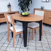 Conjunto Mesa de Jantar Extensível com 2 Cadeiras Encosto Tela 100% MDF Preto Bege Dalla Costa Conjunto Mesa de Jantar Extensível com 2 Cadeiras Encosto Tela 100% MDF Preto Bege Dalla Costa
