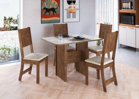 Conjunto Mesa de Jantar Florence com 4 Cadeiras Noce/Off White/Linho Spazio Móveis