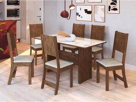 Conjunto Mesa de Jantar Florence com 6 Cadeiras Noce/Off White/Linho Spazio Móveis