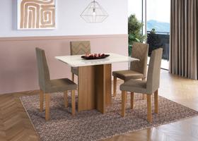 Conjunto Mesa de Jantar Genebra com 4 Cadeiras Agata Freijó/Off White/Cacau Spazio Móveis